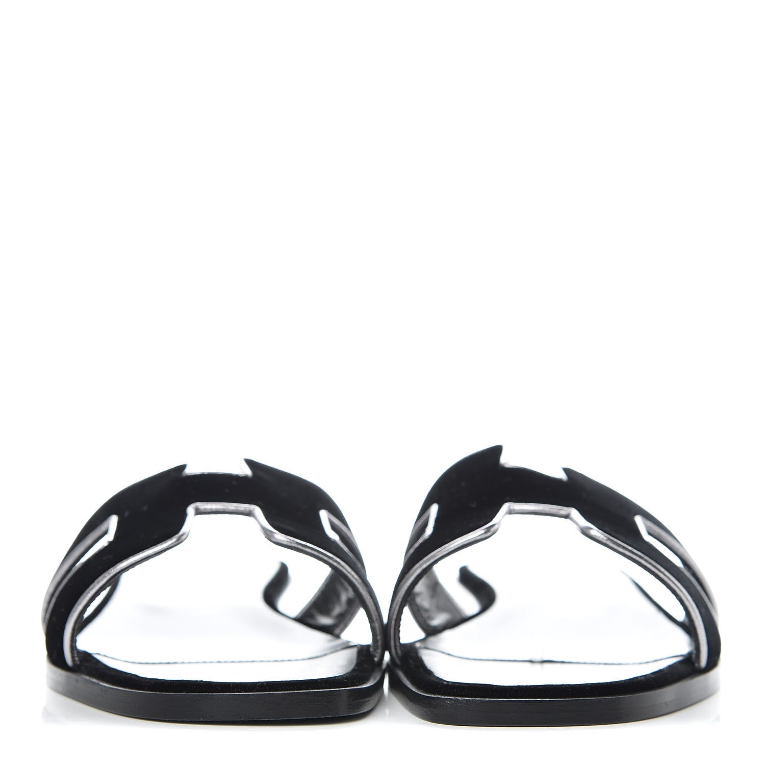 Hermes Velvet Nappa Oran Sandals 38 Black Argent Vieilli 2 of 9