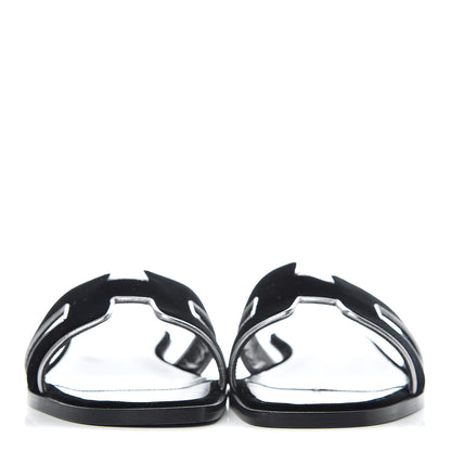 Hermes Velvet Nappa Oran Sandals 38 Black Argent Vieilli 2 of 9