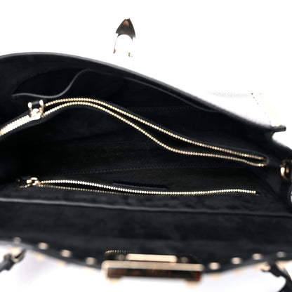 Valentino Garavani Pebbled Calfskin Small Rockstud Single Handle Flap Bag Black 5 of 15