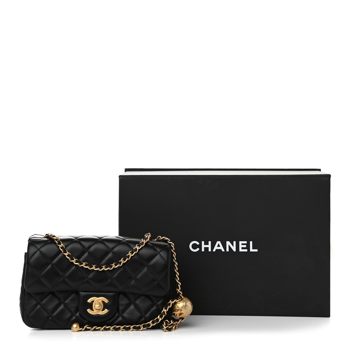 Lambskin Quilted Mini Rectangular Pearl Crush Flap Black