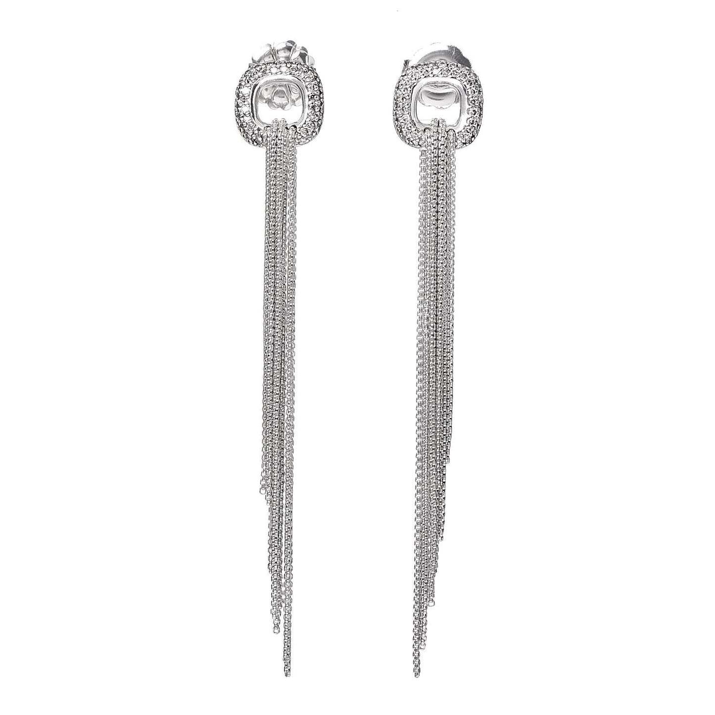 Sterling Silver Pave Diamond Waterfall Drop Earrings
