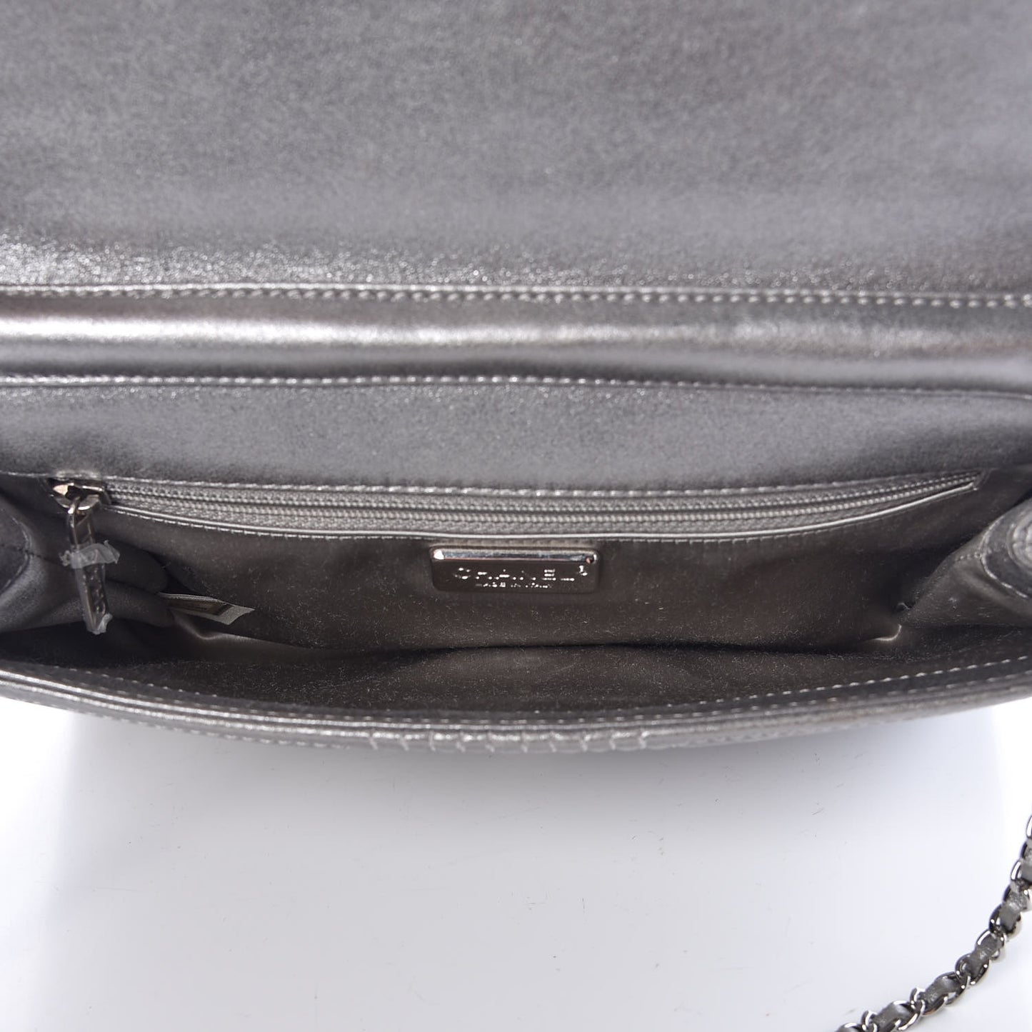 Metallic Lambskin Quilted Clutch With Chain Flap Silver