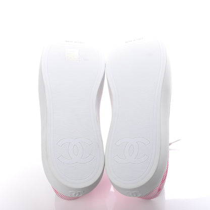 Chanel Embroidered Calfskin Womens CC Sneakers 41 White Fluo Pink 5 of 10