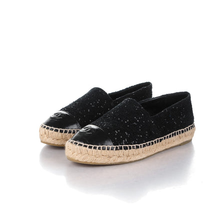 Chanel Tweed Patent Goatskin Sequin CC Espadrilles 38 Black 3 of 14