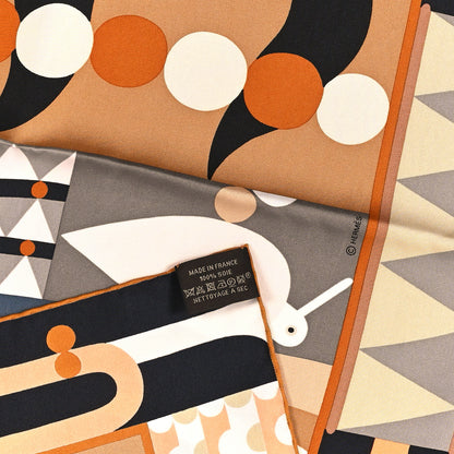 Hermes Silk Parade En Fanfare Scarf 90 Camel Black Beige Rose 3 of 4