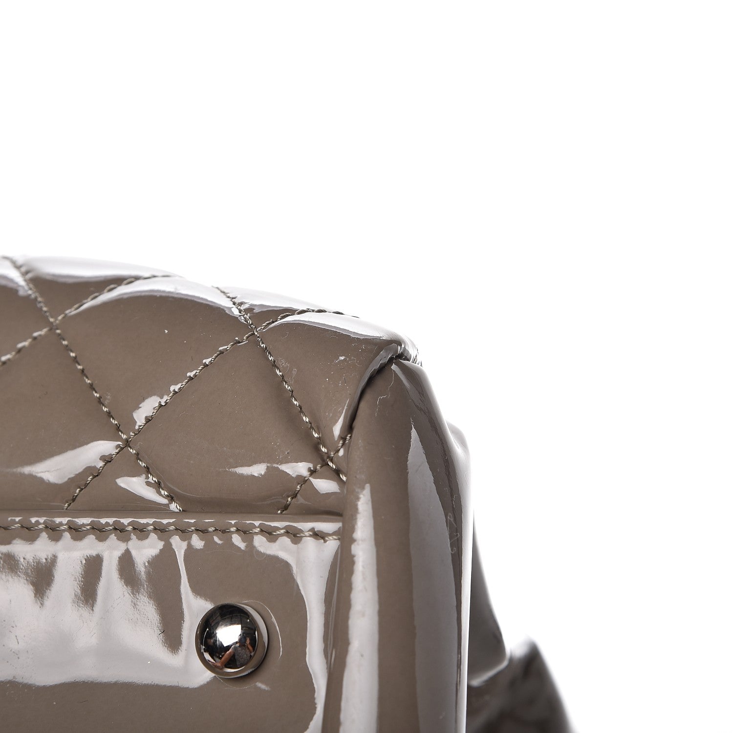 Chanel Patent Quilted Maxi Just Mademoiselle Bowling Bag Grey 10 of 15