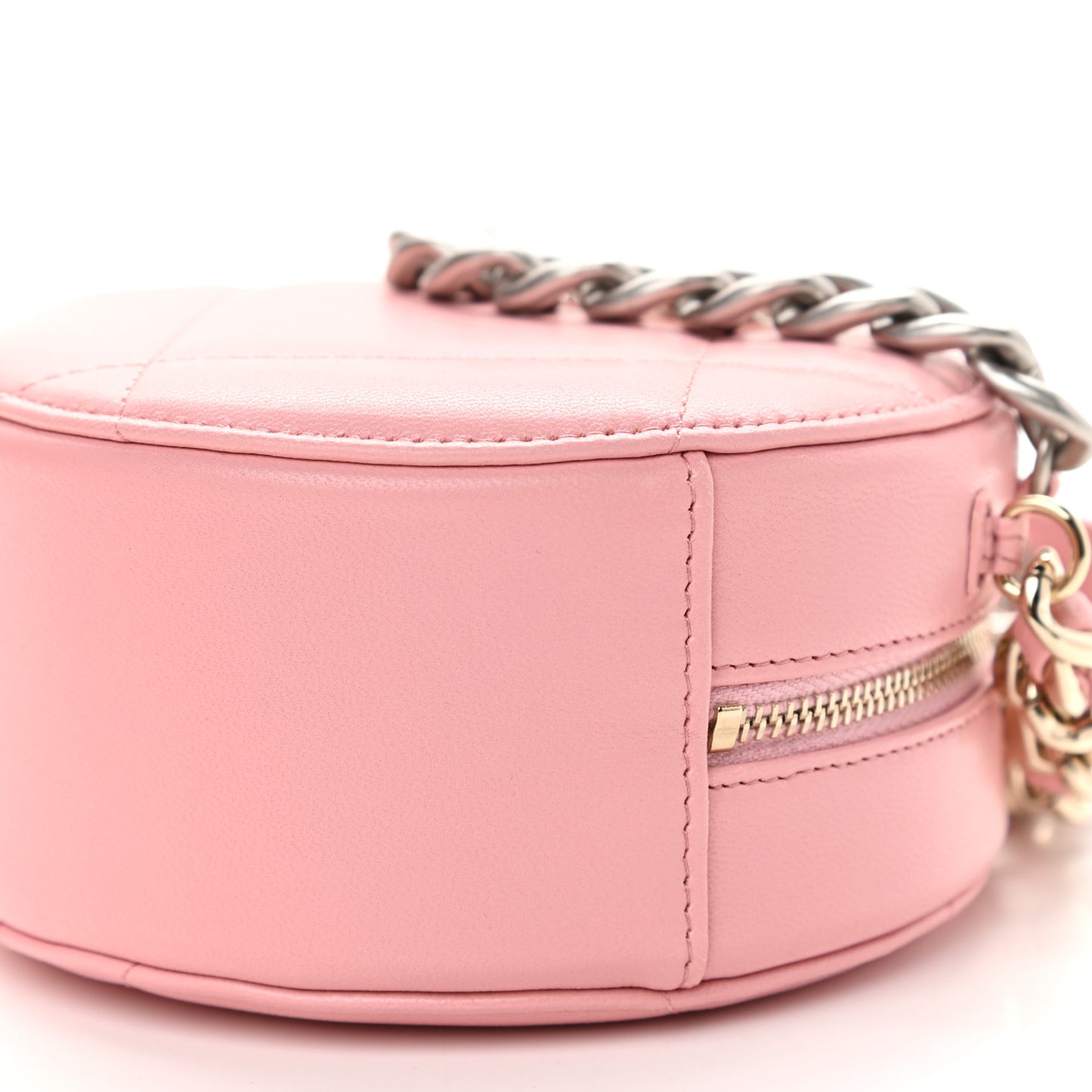 Lambskin Quilted Chanel 19 Round Clutch With Chain Pink