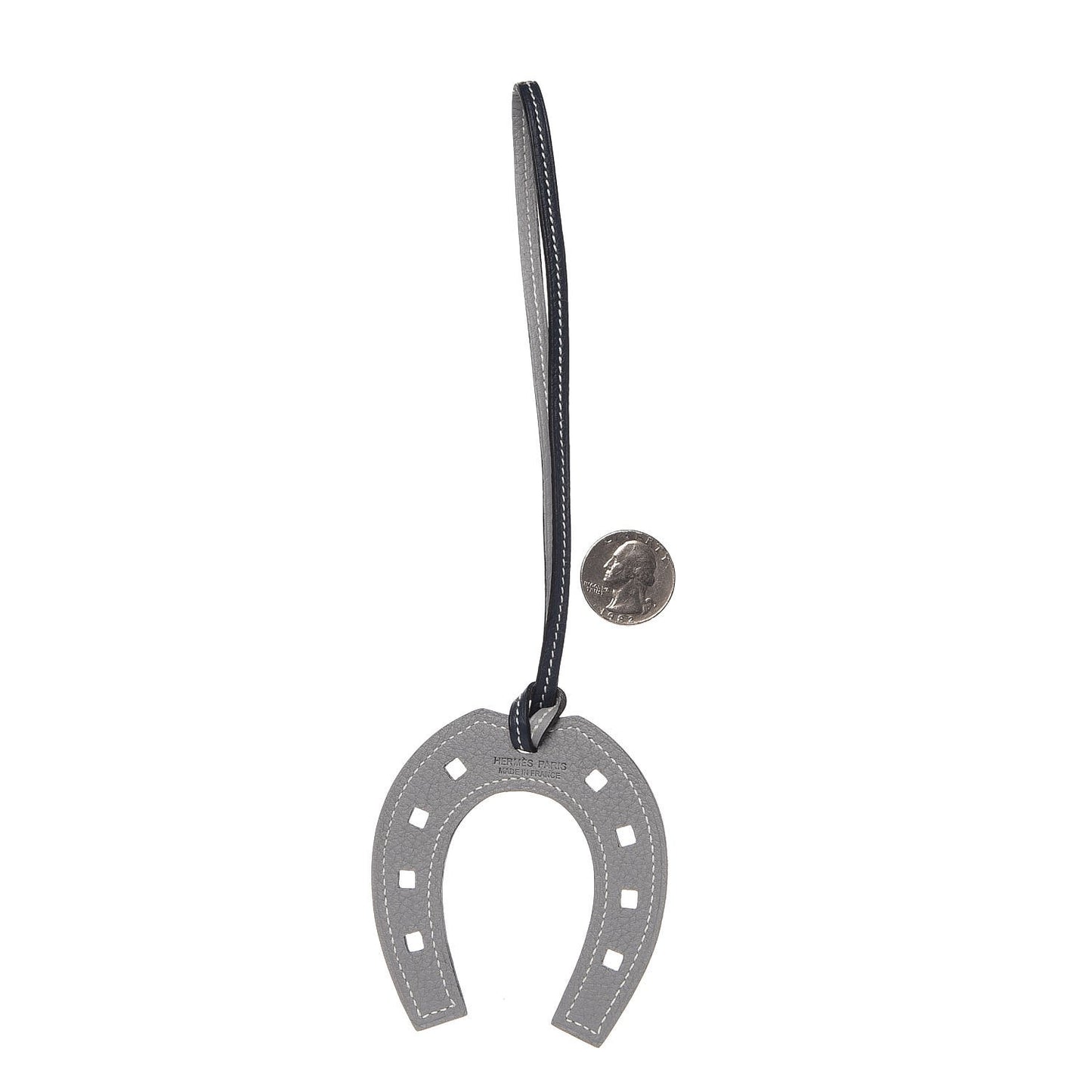 Togo Paddock Horseshoe Bag Charm Bleu Indigo Gris Mouette