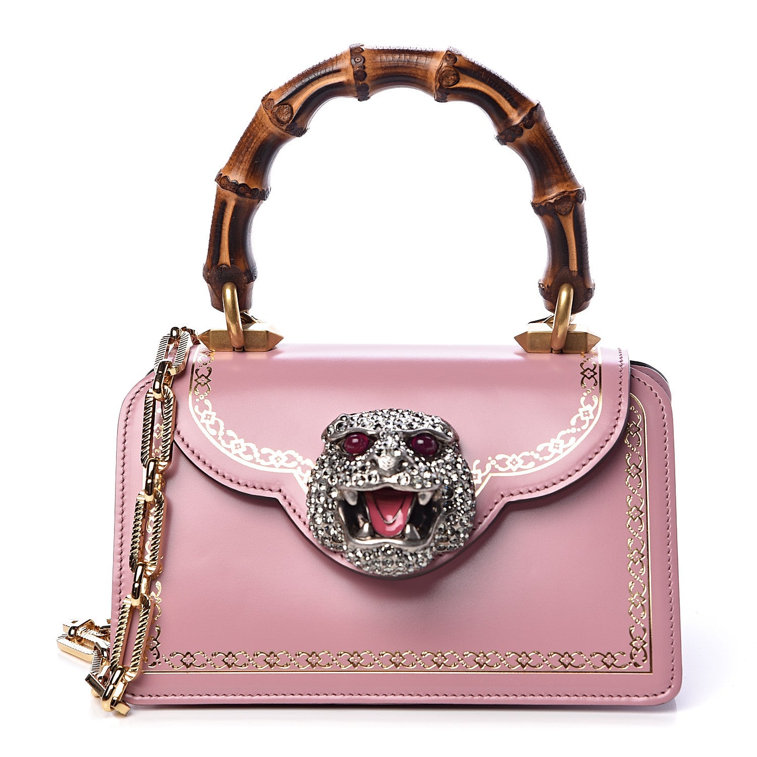 Gucci Calfskin Bamboo Crystal Mini Thiara Top Handle Bag Carmine Rose Gold 1 of 11
