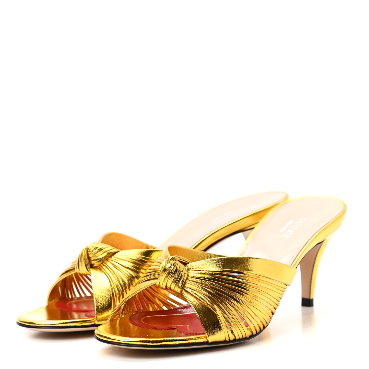 Metallic Nappa Crawford Knot Mid Heel Slide Sandals 37 Gold