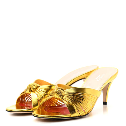 Gucci Metallic Nappa Crawford Knot Mid Heel Slide Sandals 37 Gold 3 of 8