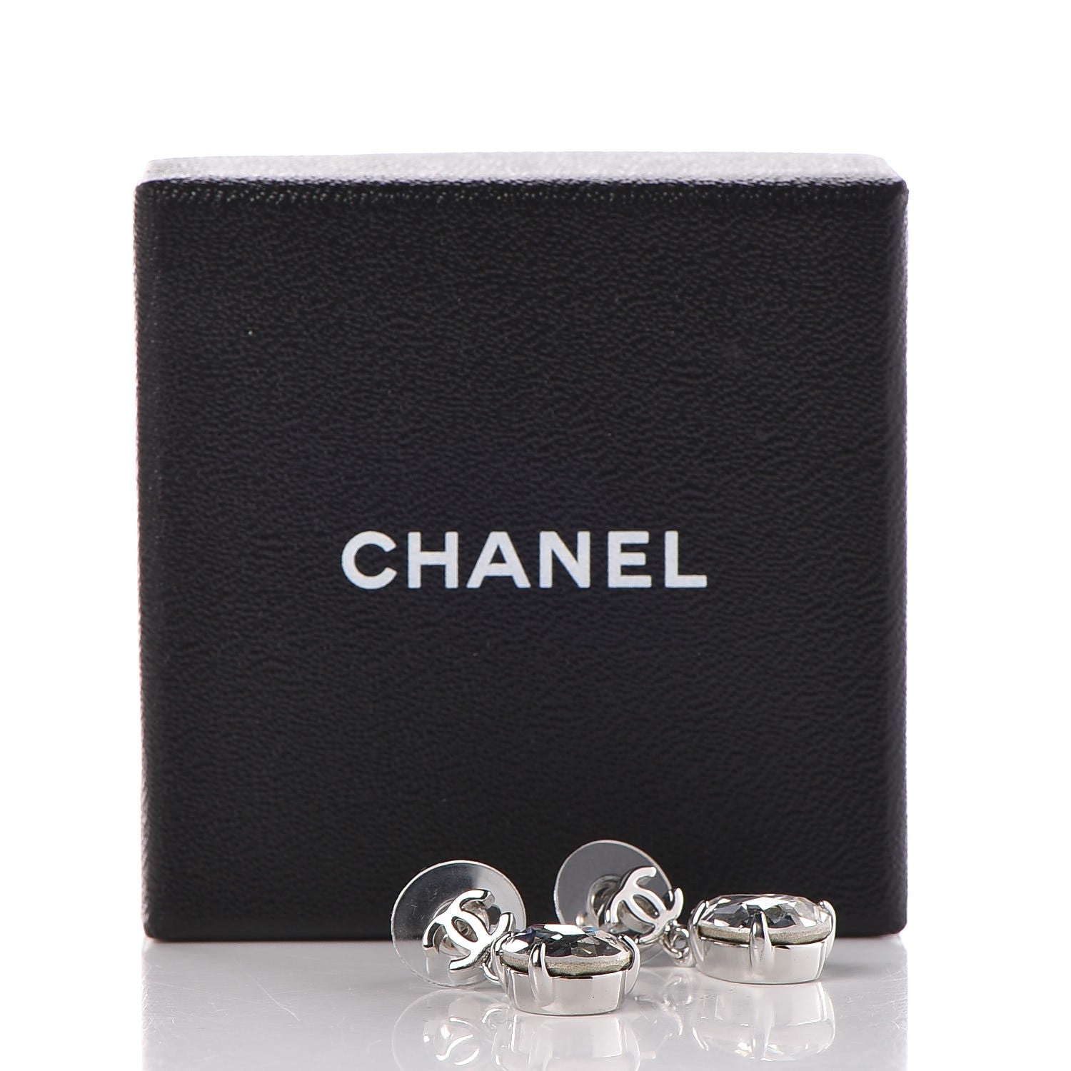 Chanel Crystal CC Drop Earrings Silver 5 of 5