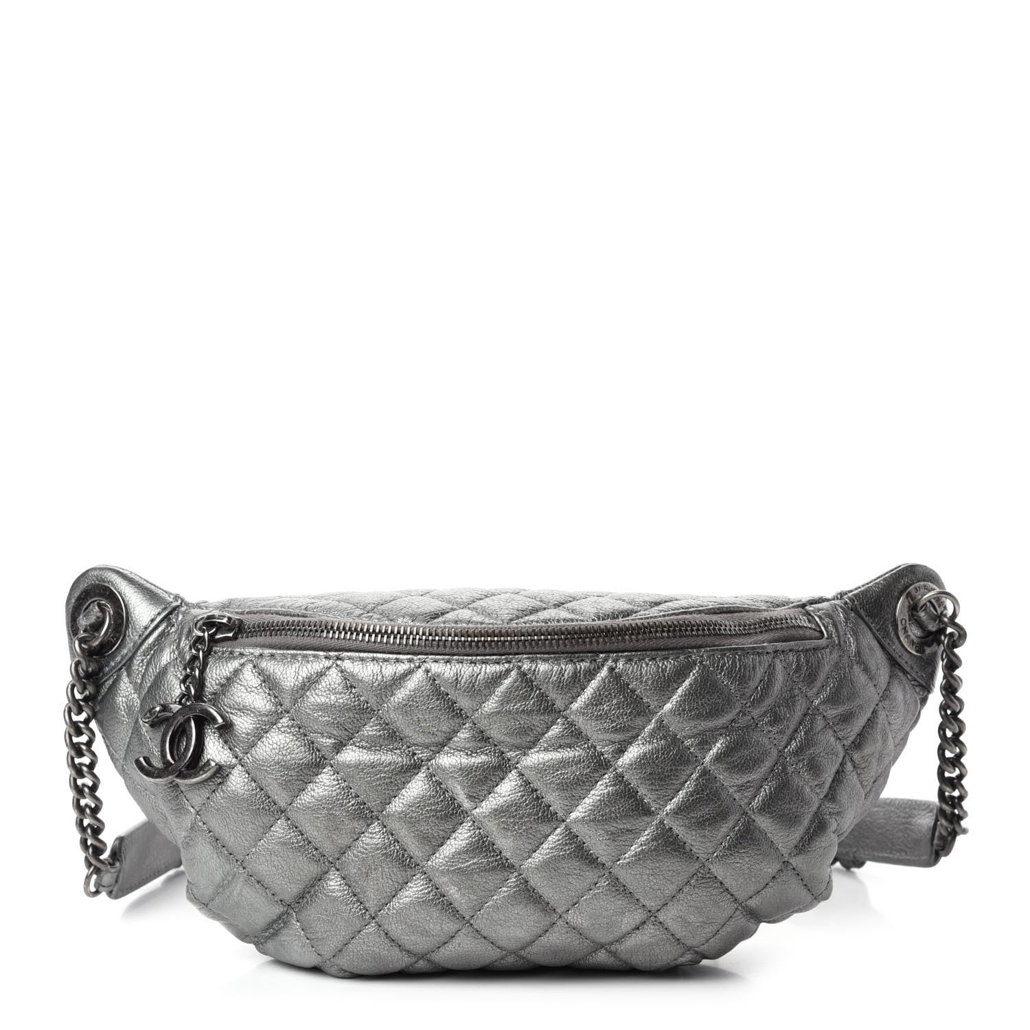 Chanel Metallic Goatskin Quilted Banane Waist Bag Fanny Pack Silver 1 of 11