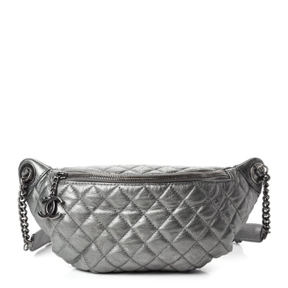 Chanel Metallic Goatskin Quilted Banane Waist Bag Fanny Pack Silver 1 of 11