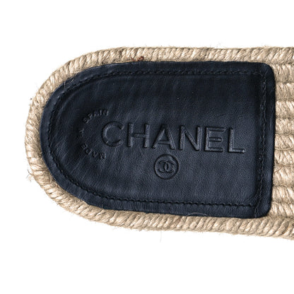 Chanel Patent Calfskin Crystal CC Espadrille Slip On Sandals 40 Black 6 of 9