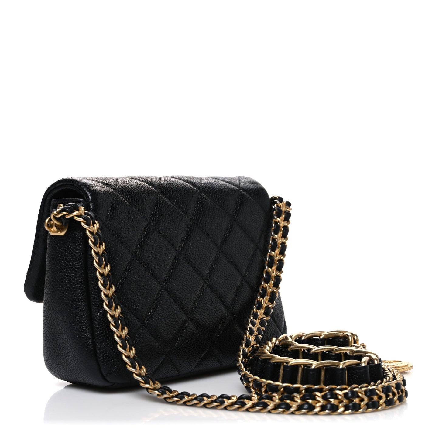 Caviar Quilted Mini Chain Soul Flap Black