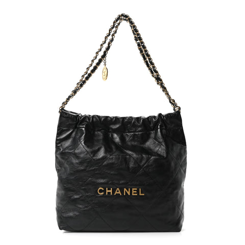 Shiny Calfskin Quilted Small Chanel 22 Black