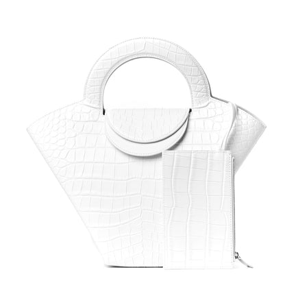 Bottega Veneta Calfskin Crocodile Embossed Doll Top Handle Bag White 2 of 8