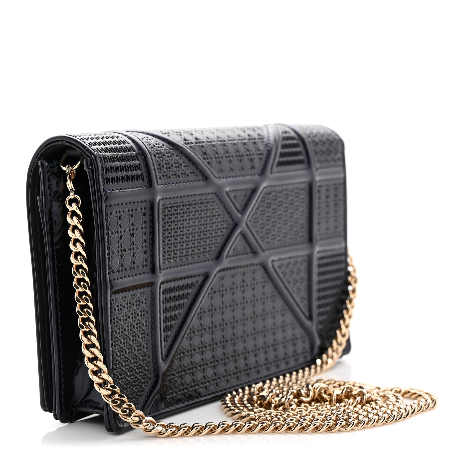 Christian Dior Metallic Patent Micro-Cannage Baby Diorama Flap Bag Navy Blue 3 of 12
