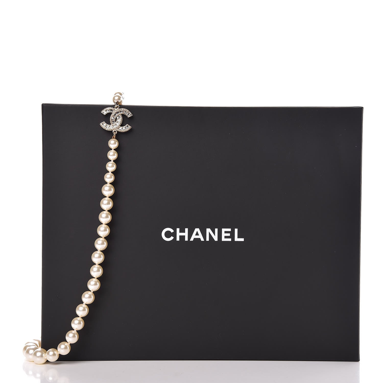 Chanel Pearl Baguette Crystal Long CC Necklace Gold 5 of 5