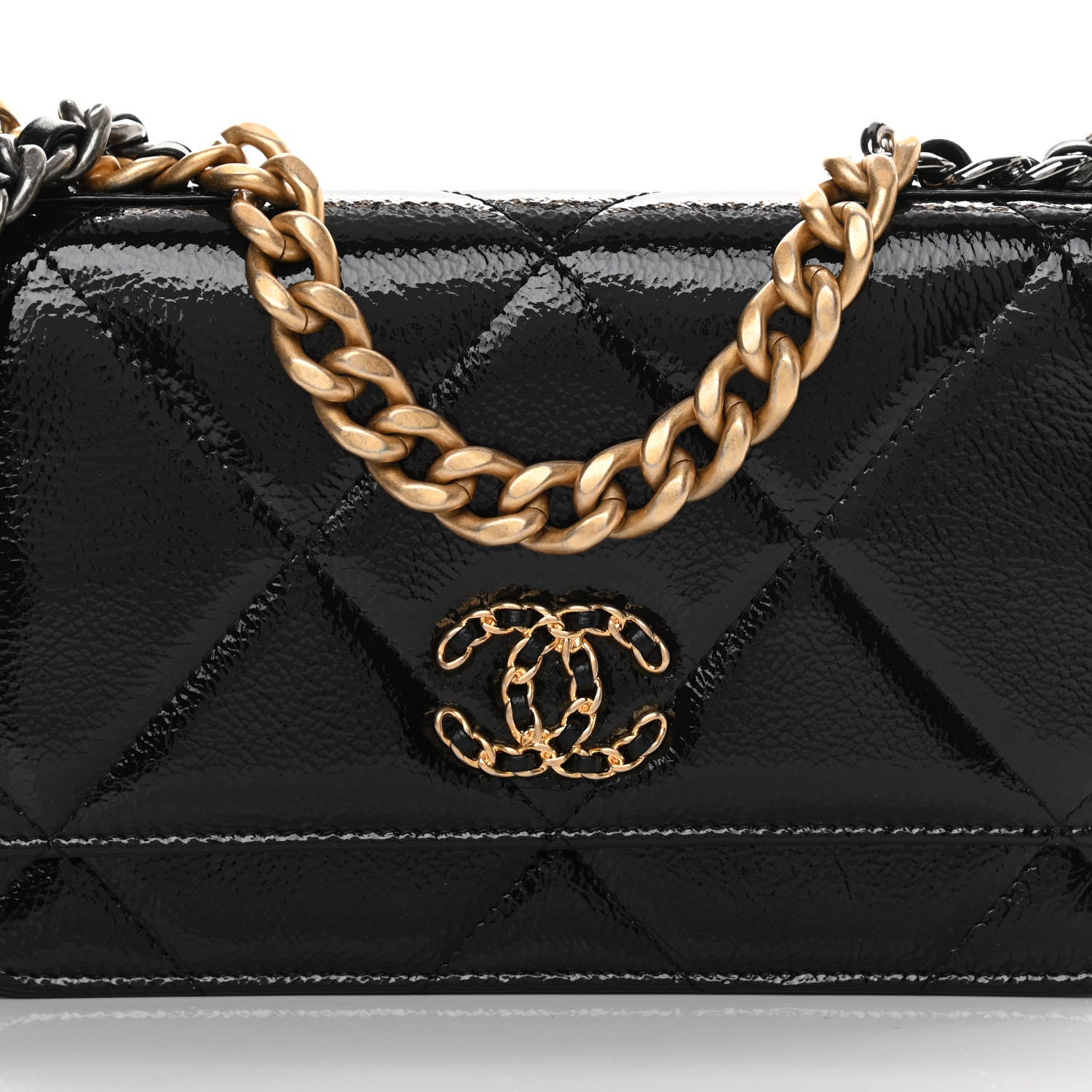 Chanel Shiny Crumpled Calfskin Quilted Chanel 19 Wallet On Chain WOC Black 9 of 14