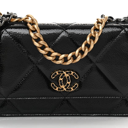 Chanel Shiny Crumpled Calfskin Quilted Chanel 19 Wallet On Chain WOC Black 9 of 14