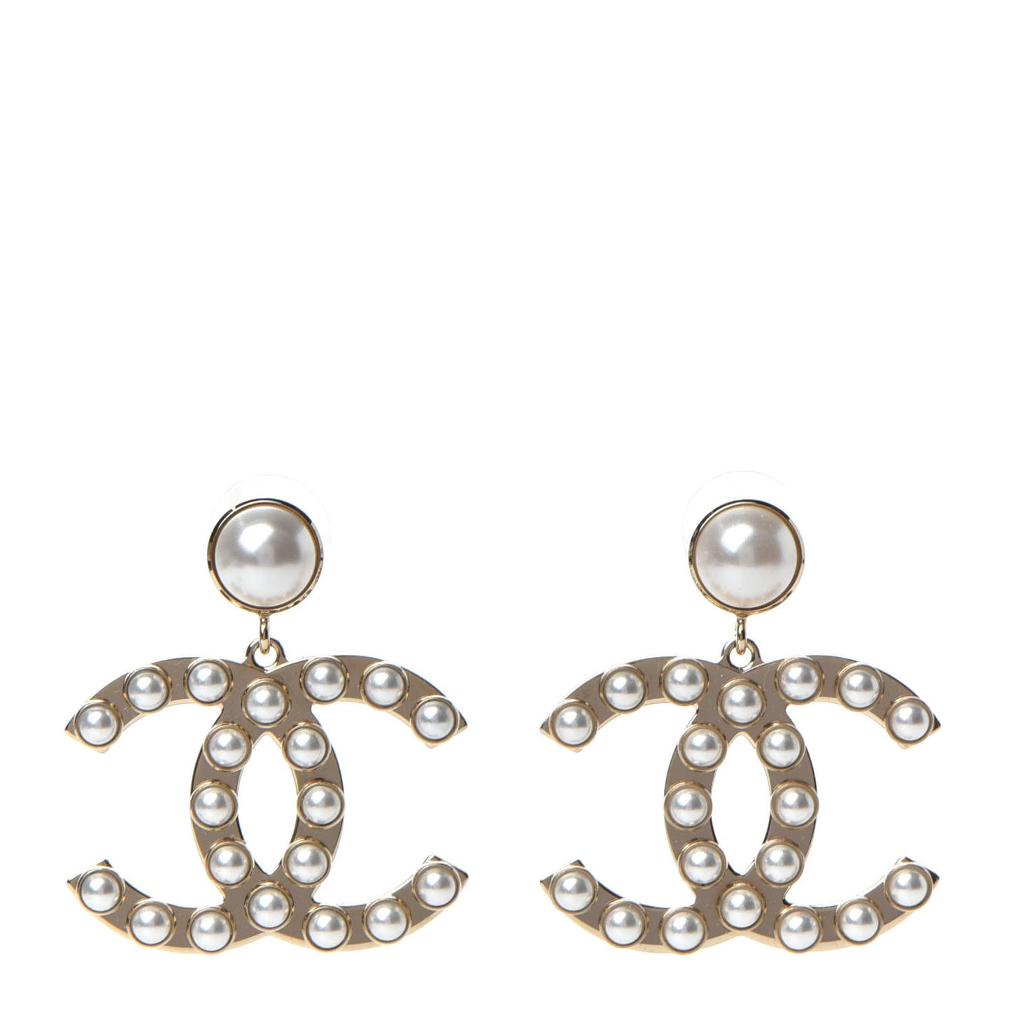 Pearl CC Drop Earrings Gold