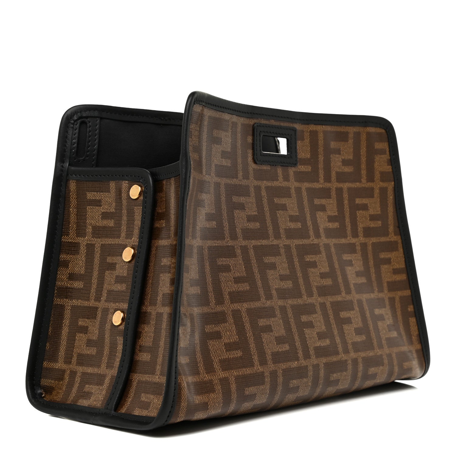 Fendi Glazed Fabric Vitello Century FF 1974 Stamp Patch Mini Peekaboo Defender Cover Mogano Panna Black 2 of 10