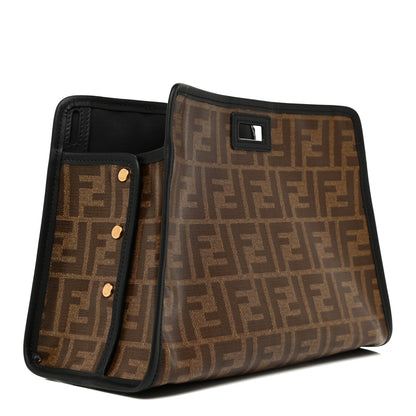 Fendi Glazed Fabric Vitello Century FF 1974 Stamp Patch Mini Peekaboo Defender Cover Mogano Panna Black 2 of 10