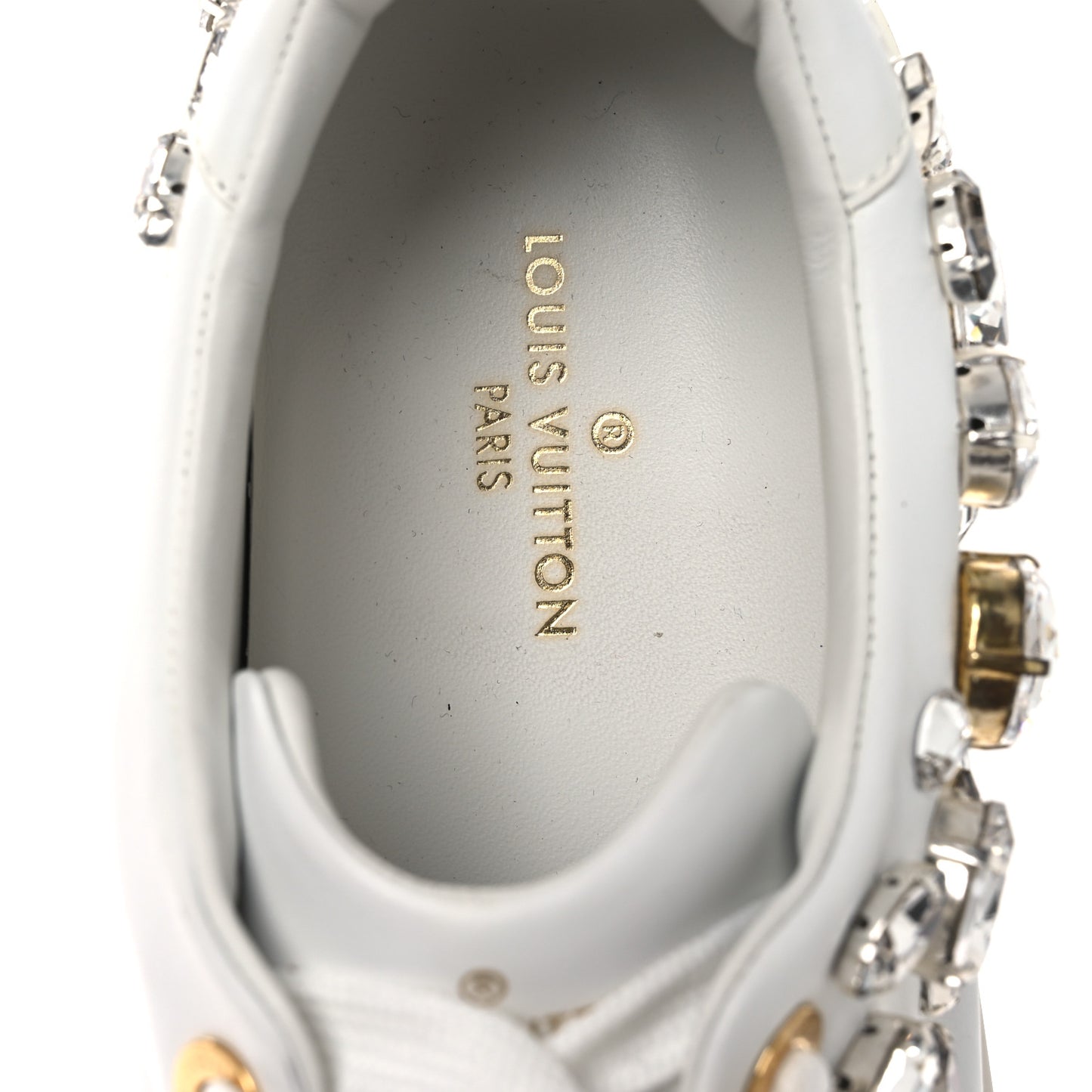 Lambskin Swarovski Crystal Monogram Time Out Sneakers 40 White