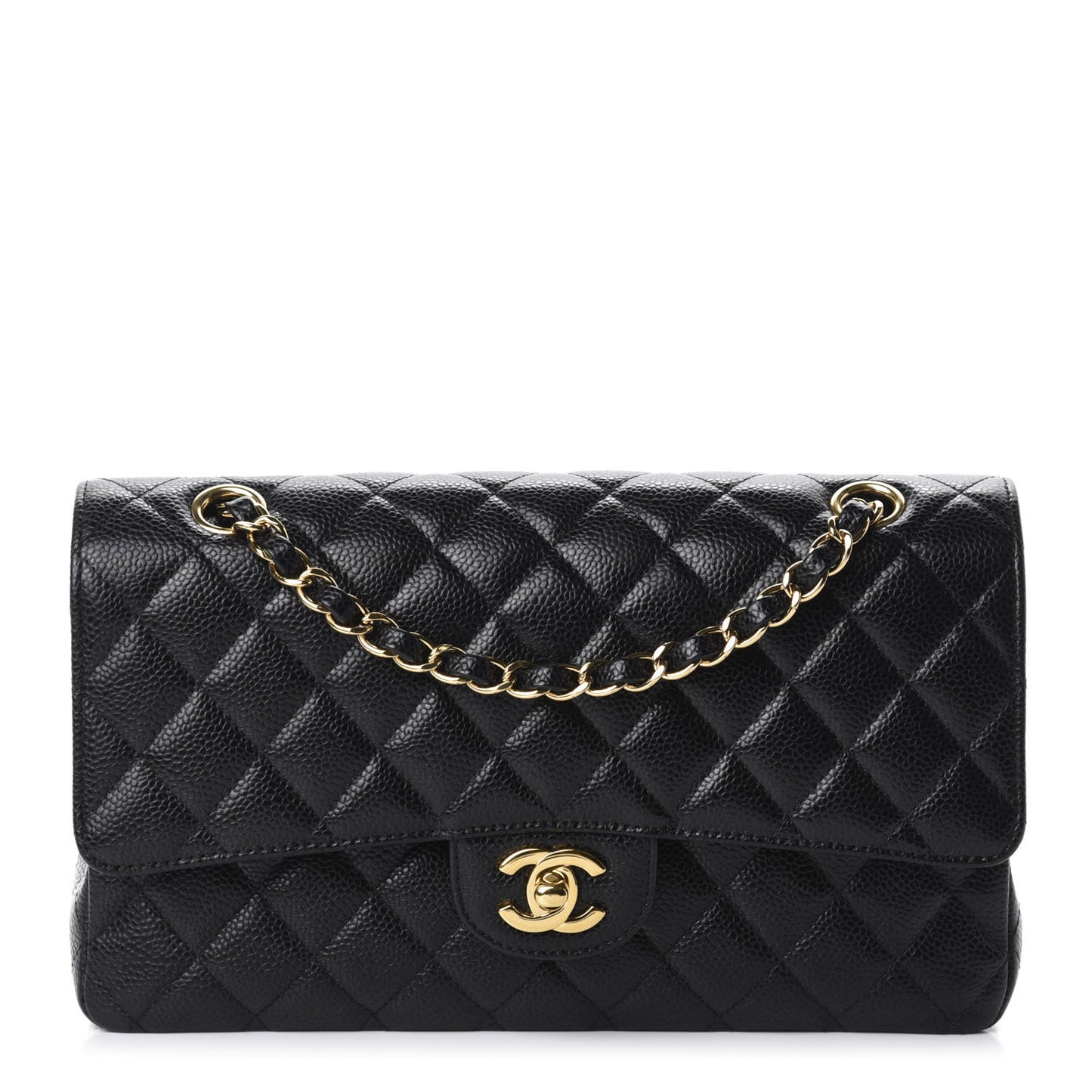 Caviar Quilted Medium Double Flap Black
