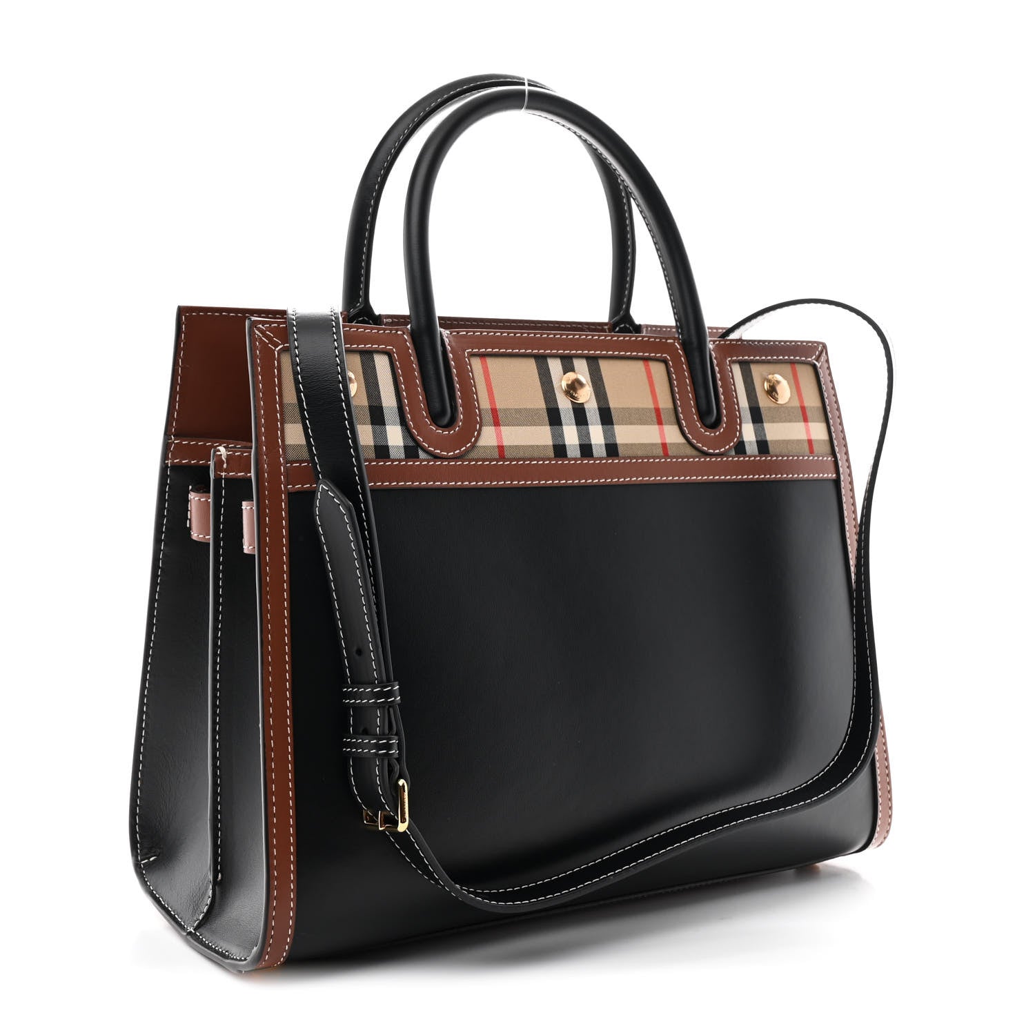Burberry Calfskin Vintage Check Small Two Handle Title Bag  Black 2 of 9