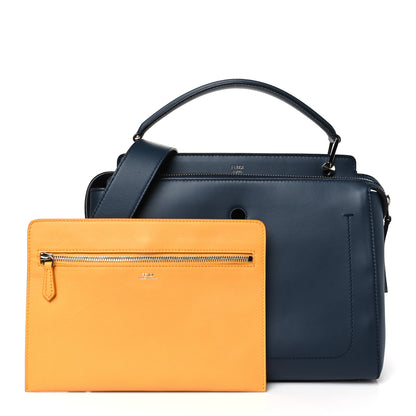 Fendi Vitello Baltico Dolce DotCom Satchel Navy Yellow 3 of 12