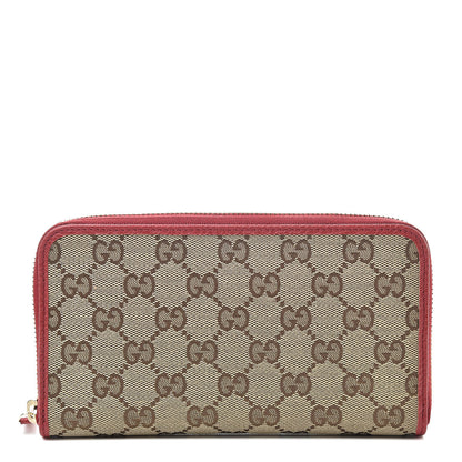 Gucci Monogram Dollar Calfskin Zip Around Wallet Beige Ebony Rosso 1 of 8