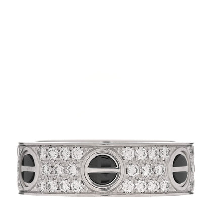 Cartier 18K White Gold Diamond Ceramic LOVE Paved Ring 55 7.25 1 of 5