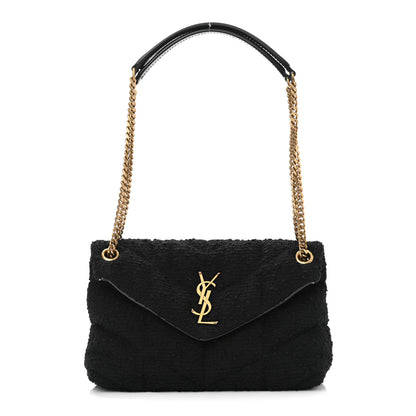 Saint Laurent Tweed Quilted Small Loulou Puffer Monogram Chain Satchel Black 1 of 10