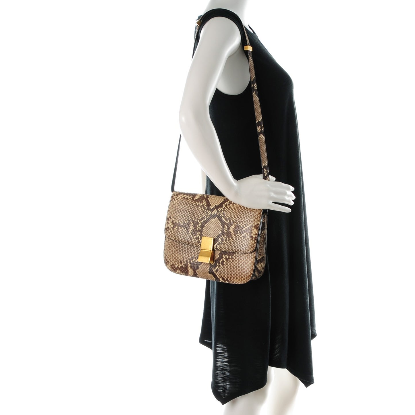 Python Medium Classic Box Flap Bag Natural
