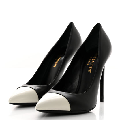 Saint Laurent Calfskin Bi-Color Cap Toe 105 Pumps 36.5 Black Porcellana 3 of 9