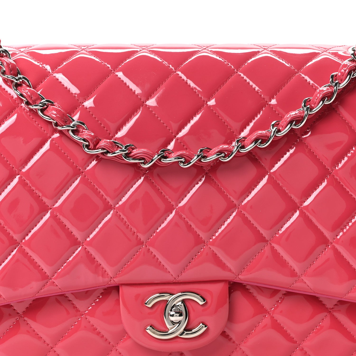 Chanel Patent Maxi Quilted Double Flap Dark Pink 8 of 11