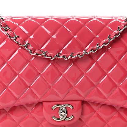 Chanel Patent Maxi Quilted Double Flap Dark Pink 8 of 11