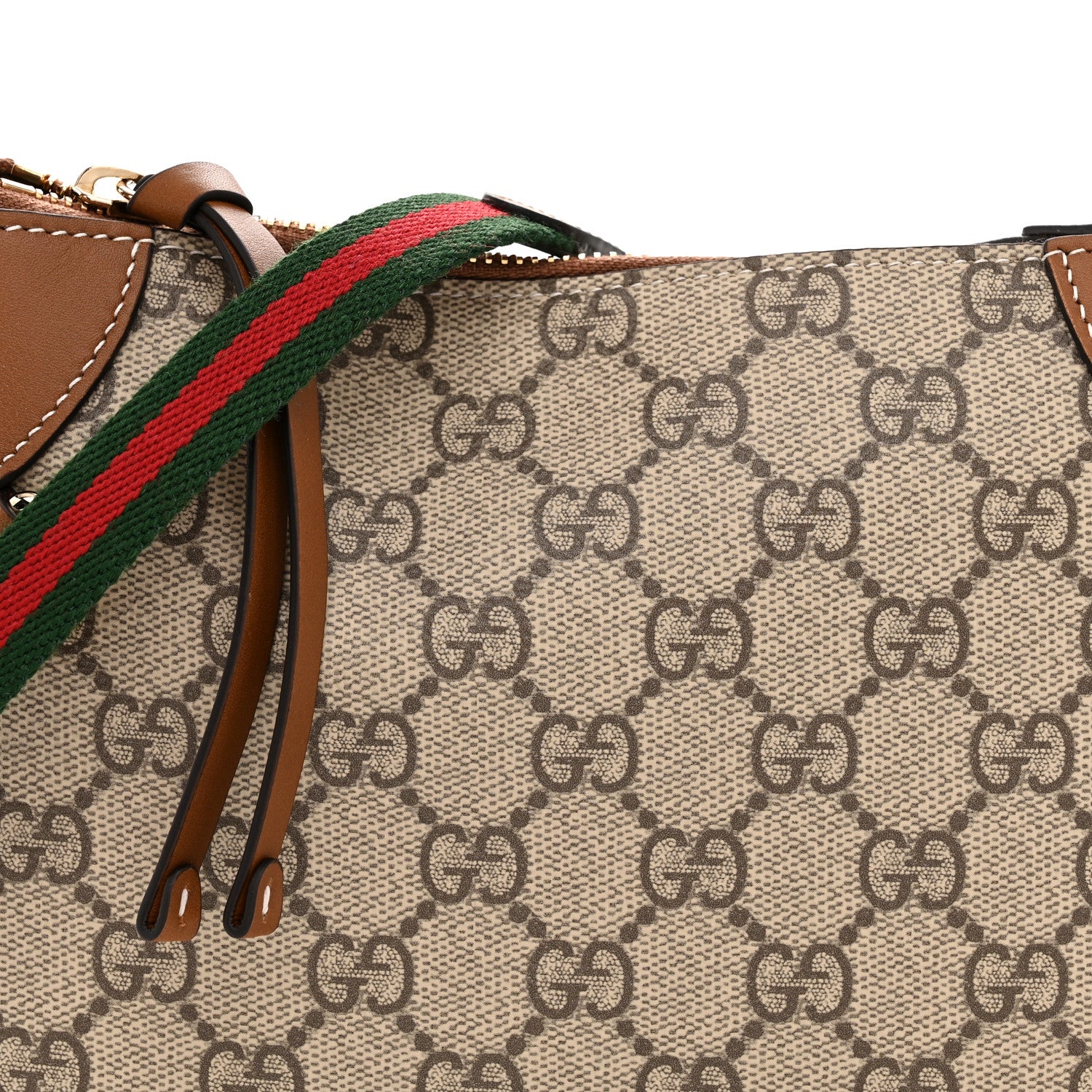 Gucci GG Supreme Monogram Textured Calfskin Small Emblem Shoulder Bag Beige Dark Brown 8 of 11