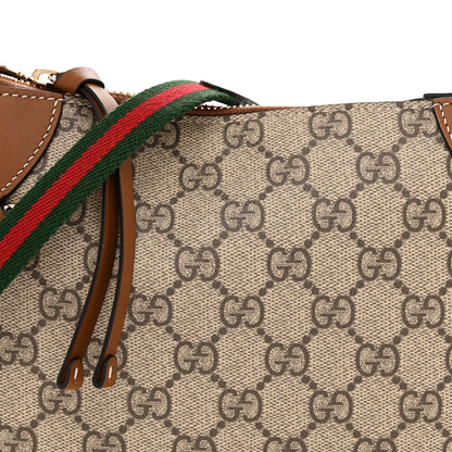 Gucci GG Supreme Monogram Textured Calfskin Small Emblem Shoulder Bag Beige Dark Brown 8 of 11