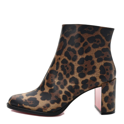 Christian Louboutin Calfskin Leopard Printed Luxor Adoxa 70 Ankle Boots 38.5 Brown 1 of 7