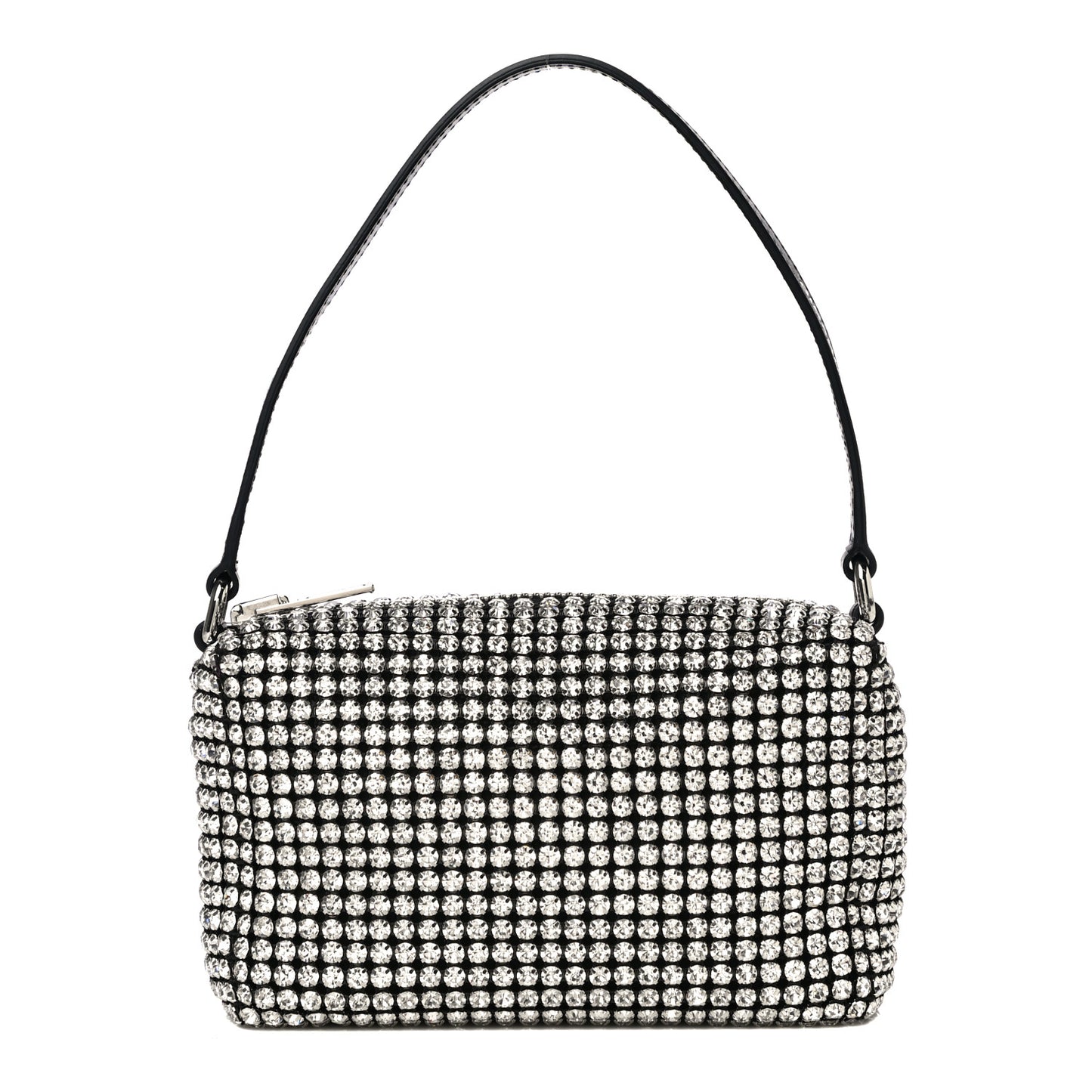 Mesh Crystal Rhinestone Mini Heiress Pouch Black Silver
