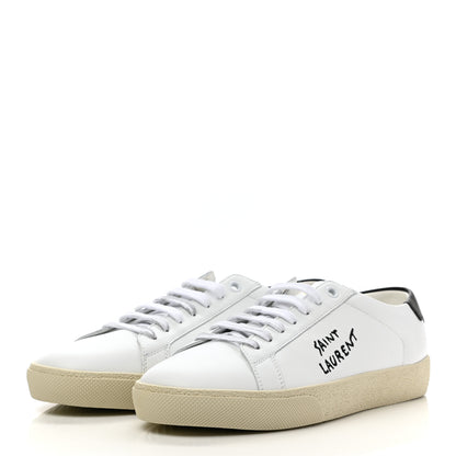 Saint Laurent Calfskin Embroidered Court Classic Sneakers 38 White Black 3 of 8