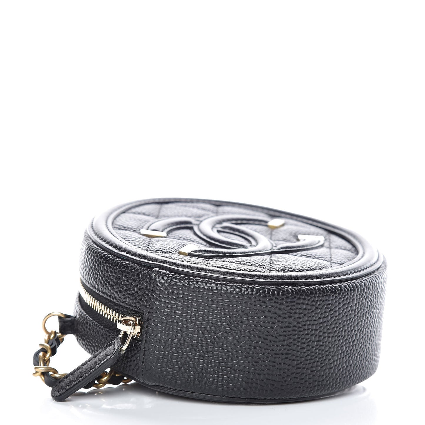 Caviar Quilted Round Filigree Crossbody Black