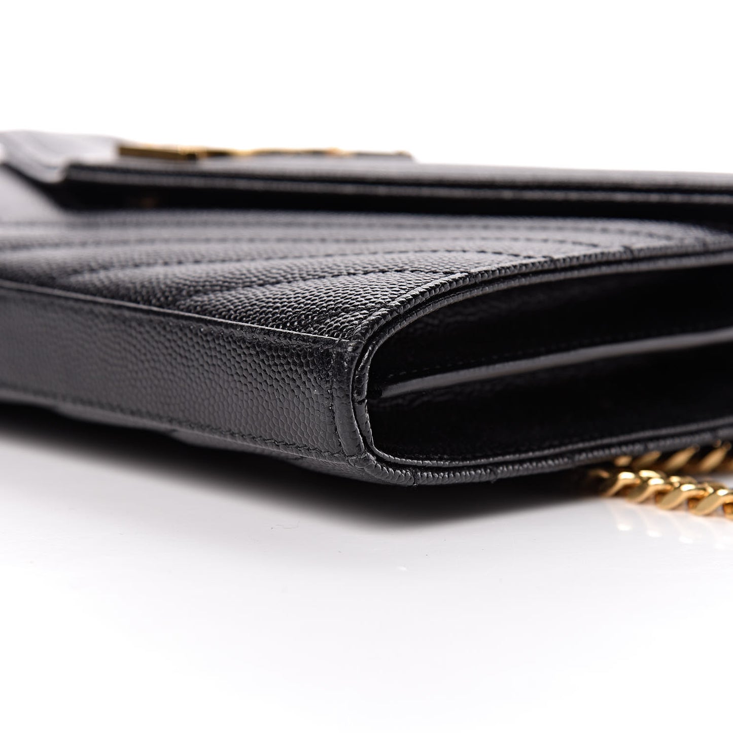 Grain De Poudre Matelasse Chevron Monogram Chain Wallet Black
