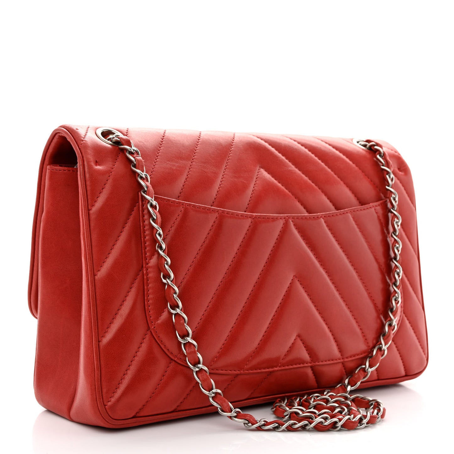 Lambskin Chevron Jumbo Leo Lion Flap Dark Red