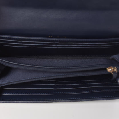 Chanel Letter Calfskin Embossed Quilted Large Gusset Flap Wallet Navy 5 of 15