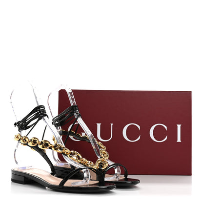 Gucci Vernice Crystal Lambskin Marina Ankle Wrap Sandals 38 Black 9 of 9